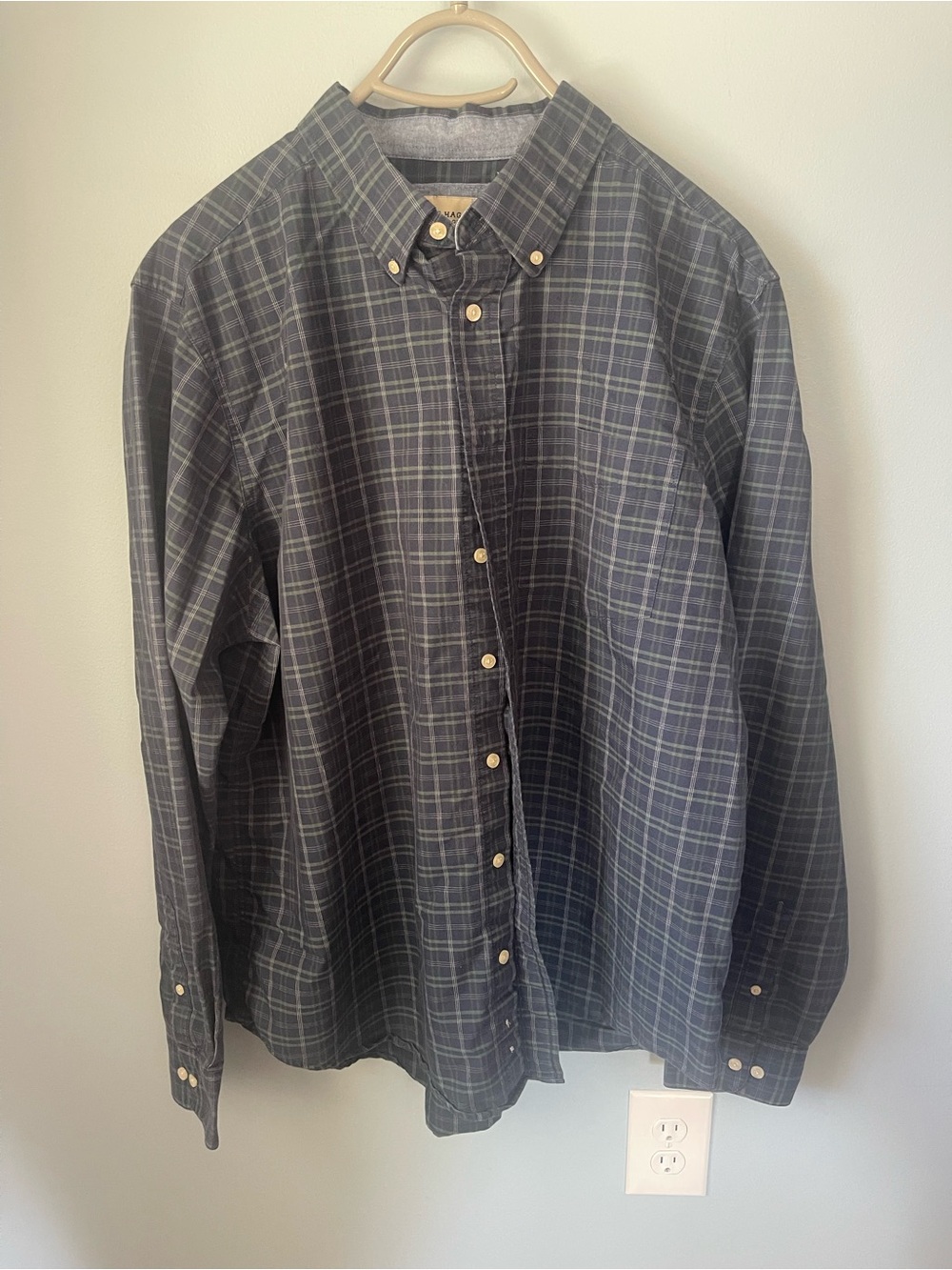 Men’s Haggar Clothing Co. Stretch Plaid Button Down Shirt navy blue & Green XLT